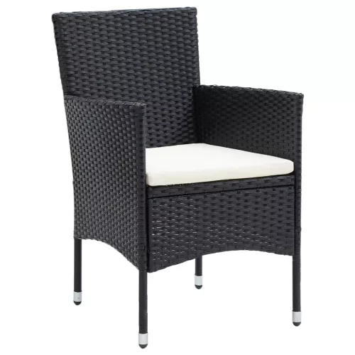 5 részes fekete polyrattan kerti étkezőgarnitúra párnákkal