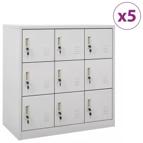    5 db világosszürke acél zárható szekrény 90 x 45 x 92,5 cm
