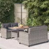  3 részes polyrattan és tömör akácfa kerti étkezőgarnitúra