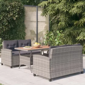    3 részes polyrattan és tömör akácfa kerti étkezőgarnitúra