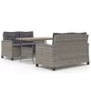  3 részes polyrattan és tömör akácfa kerti étkezőgarnitúra