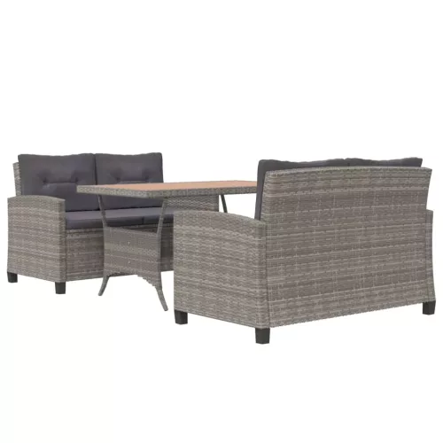  3 részes polyrattan és tömör akácfa kerti étkezőgarnitúra