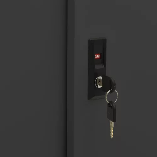  antracitszürke acél tolóajtós szekrény ültetőládával