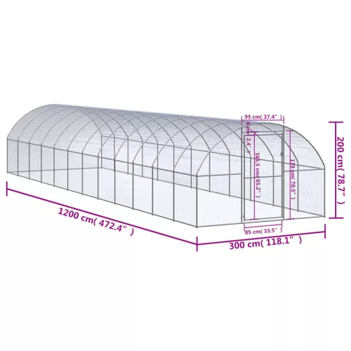  kültéri horganyzott acél tyúkól 3 x12 x 2 m