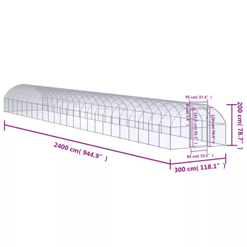  kültéri horganyzott acél tyúkól 3 x 24 x 2 m