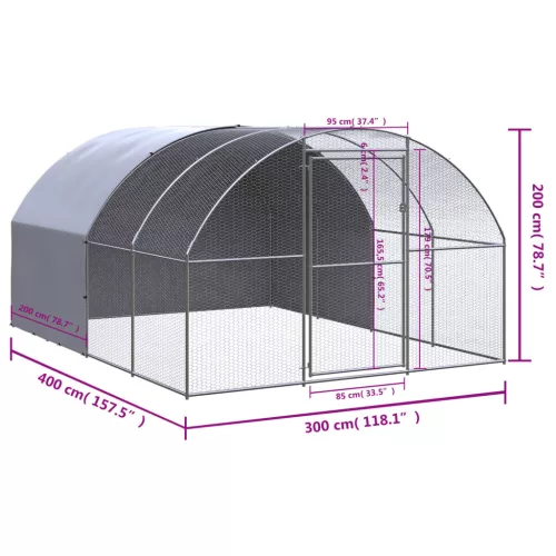  kültéri horganyzott acél tyúkól 3 x 4 x 2 m