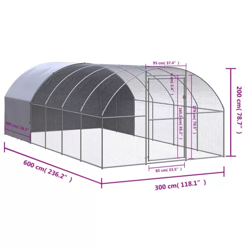  kültéri horganyzott acél tyúkól 3 x 6 x 2 m