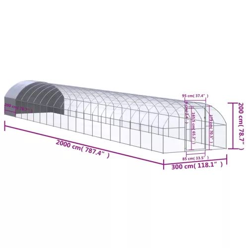  kültéri horganyzott acél tyúkól 3 x 20 x 2 m