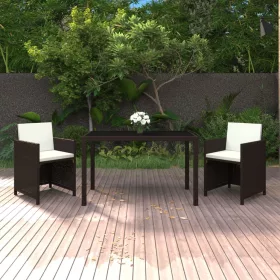    3 részes barna polyrattan kerti étkezőgarnitúra párnákkal