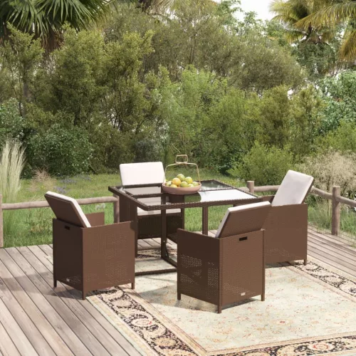 5 részes barna polyrattan kerti étkezőgarnitúra párnákkal