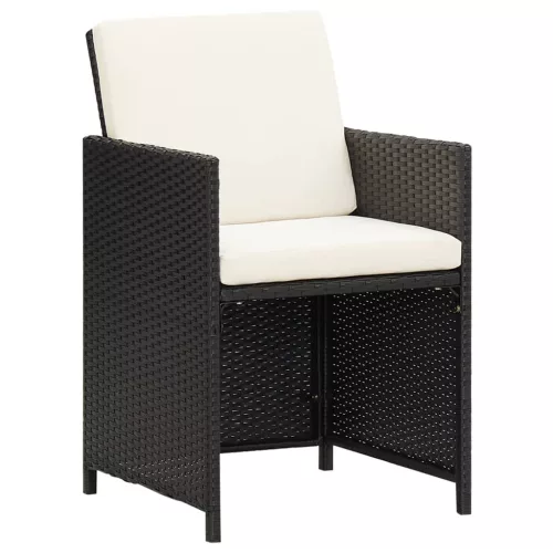  9 részes fekete polyrattan kerti étkezőgarnitúra párnákkal