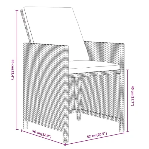  9 részes fekete polyrattan kerti étkezőgarnitúra párnákkal