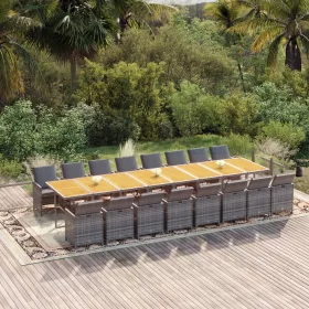    17 részes szürke polyrattan kerti étkezőgarnitúra párnával