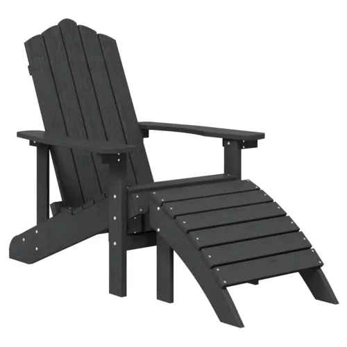  2 db antracitszürke HDPE kerti adirondack szék lábtartóval