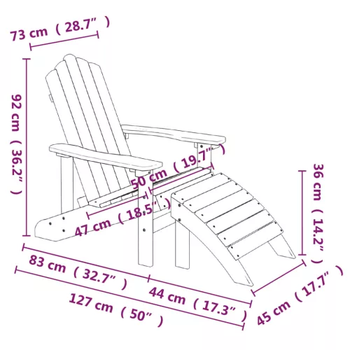  2 db antracitszürke HDPE kerti adirondack szék lábtartóval