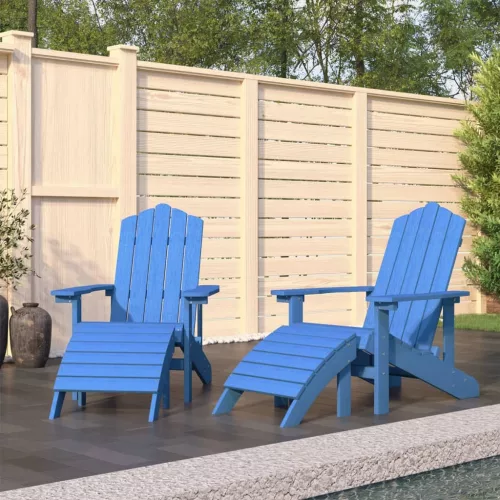  2 db vízkék HDPE kerti adirondack szék lábtartóval