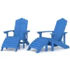  2 db vízkék HDPE kerti adirondack szék lábtartóval