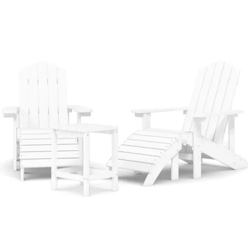  fehér HDPE kerti adirondack székek lábtartóval és asztallal