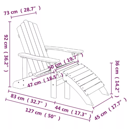  fehér HDPE kerti adirondack székek lábtartóval és asztallal