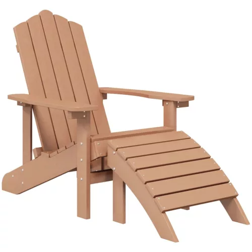  barna HDPE kerti adirondack székek lábtartóval és asztallal