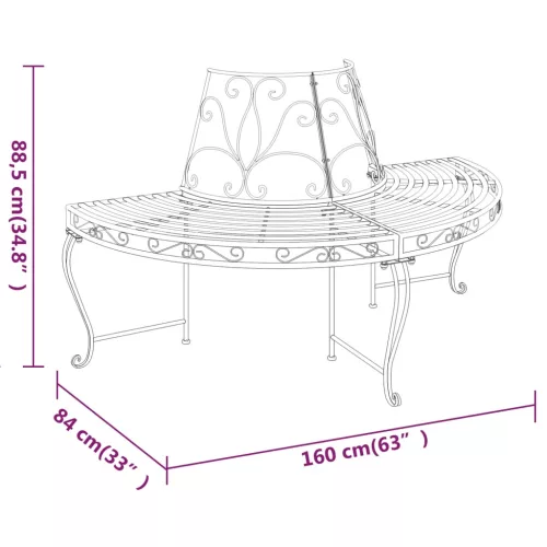  2 db fekete acél félkör alakú fa körüli pad Ø160 cm