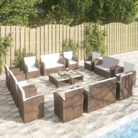    16 részes barna polyrattan kerti ülőgarnitúra párnákkal