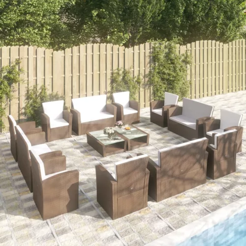  16 részes barna polyrattan kerti ülőgarnitúra párnákkal