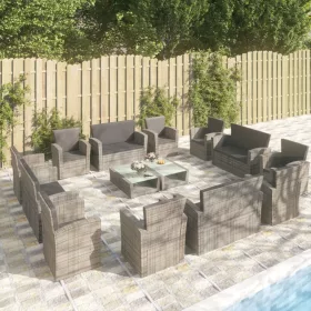    16 részes szürke polyrattan kerti ülőgarnitúra párnákkal
