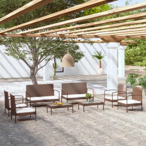  8 részes barna polyrattan kerti bútorszett párnákkal