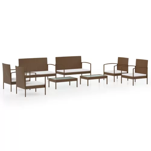  8 részes barna polyrattan kerti bútorszett párnákkal