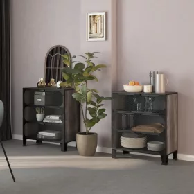  2 db szürke fém és MDF tárolószekrény 72 x 36 x 82 cm