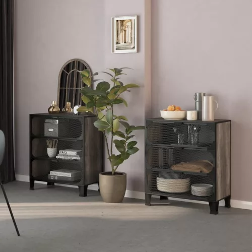  2 db szürke fém és MDF tárolószekrény 72 x 36 x 82 cm