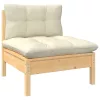  8 részes tömör fenyőfa kerti ülőgarnitúra krémszínű párnákkal