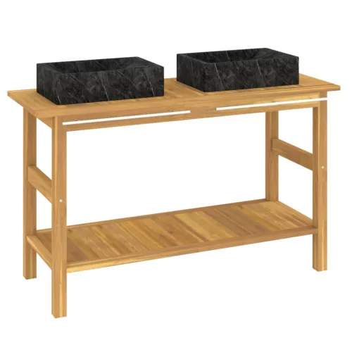  tömör tíkfa fürdőszobaszekrény fekete márvány mosdókkal