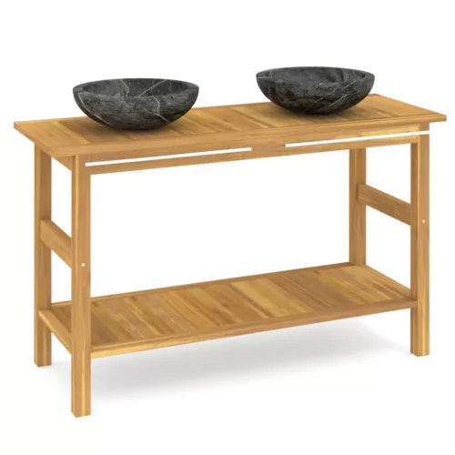  tömör tíkfa fürdőszobaszekrény fekete márvány mosdókkal