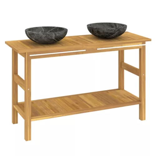  tömör tíkfa fürdőszobaszekrény fekete márvány mosdókkal