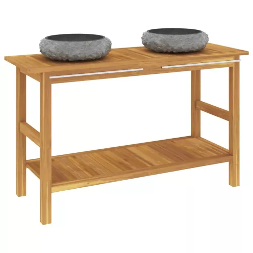  tömör tíkfa fürdőszobaszekrény fekete márvány mosdókkal