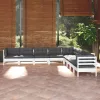  9 részes fehér tömör fenyőfa kerti ülőgarnitúra párnákkal