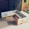  8 részes tömör fenyőfa kerti ülőgarnitúra krémszínű párnákkal