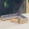  10 részes fenyőfa kerti ülőgarnitúra szürke párnákkal