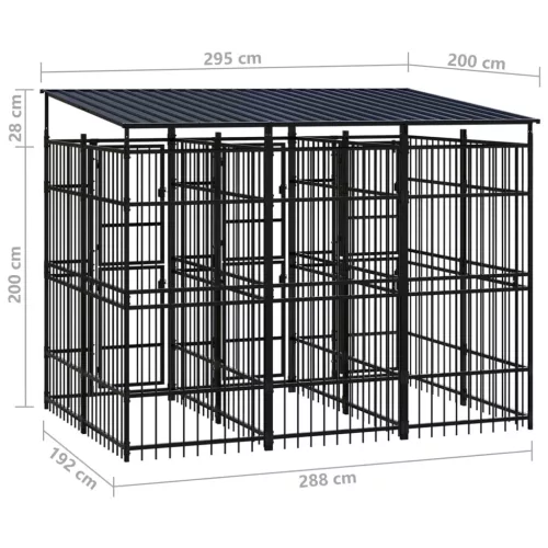  acél kültéri kutyakennel tetővel 5,53 m²