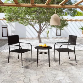  3 részes fekete polyrattan kerti étkezőgarnitúra