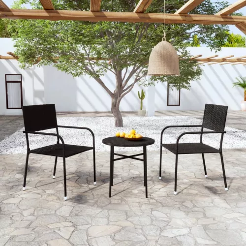  3 részes fekete polyrattan kerti étkezőgarnitúra