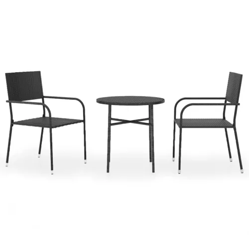  3 részes fekete polyrattan kerti étkezőgarnitúra