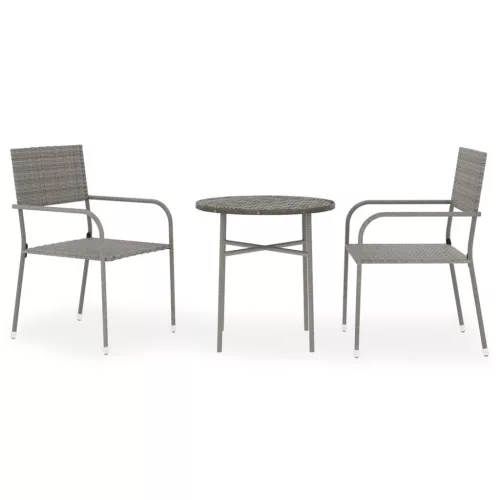 3 részes szürke polyrattan kerti étkezőgarnitúra