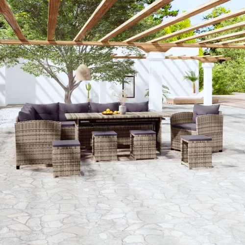  7 részes szürke polyrattan kerti ülőgarnitúra párnákkal