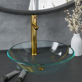    edzett üveg mosdókagyló csapteleppel és leeresztőszeleppel