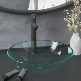    edzett üveg mosdókagyló csapteleppel és leeresztőszeleppel