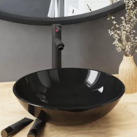    edzett üveg mosdókagyló csapteleppel és leeresztőszeleppel