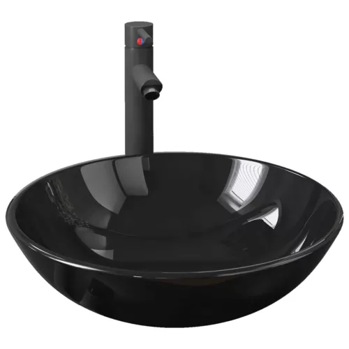  edzett üveg mosdókagyló csapteleppel és leeresztőszeleppel